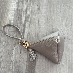 Silver triangle wristlet pouch